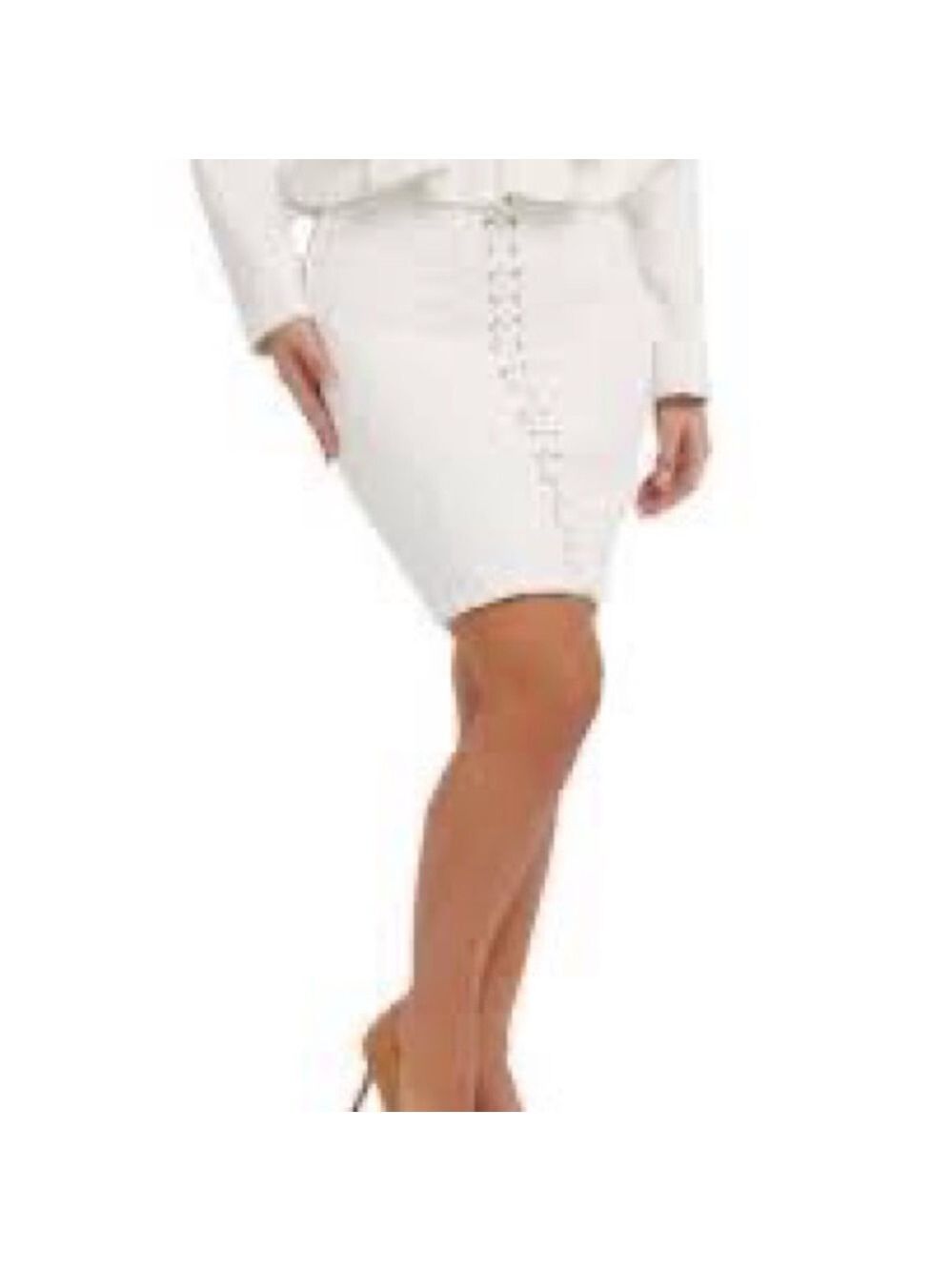Size 29 Ladies Denim Guess Ivory Lace-Up Pencil Skirt